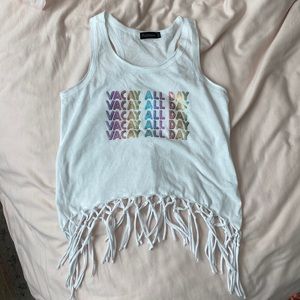 PixieLane White Tank-Vacay All Day-Size 5